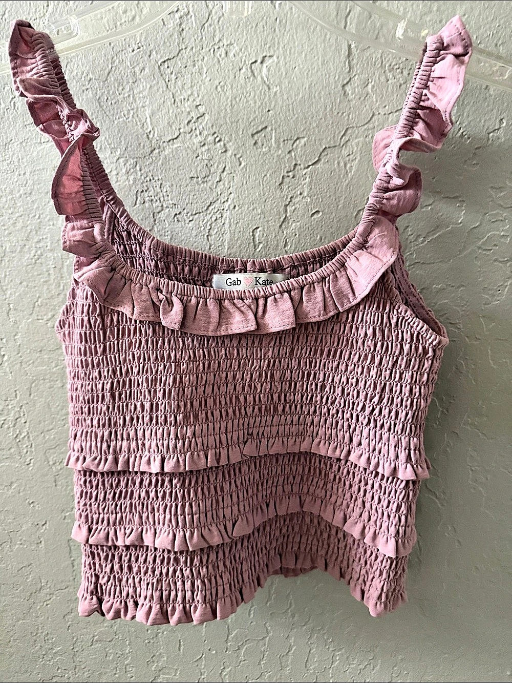 Gab & Kate Smocked Ruffle Tank Top in Pink Like New